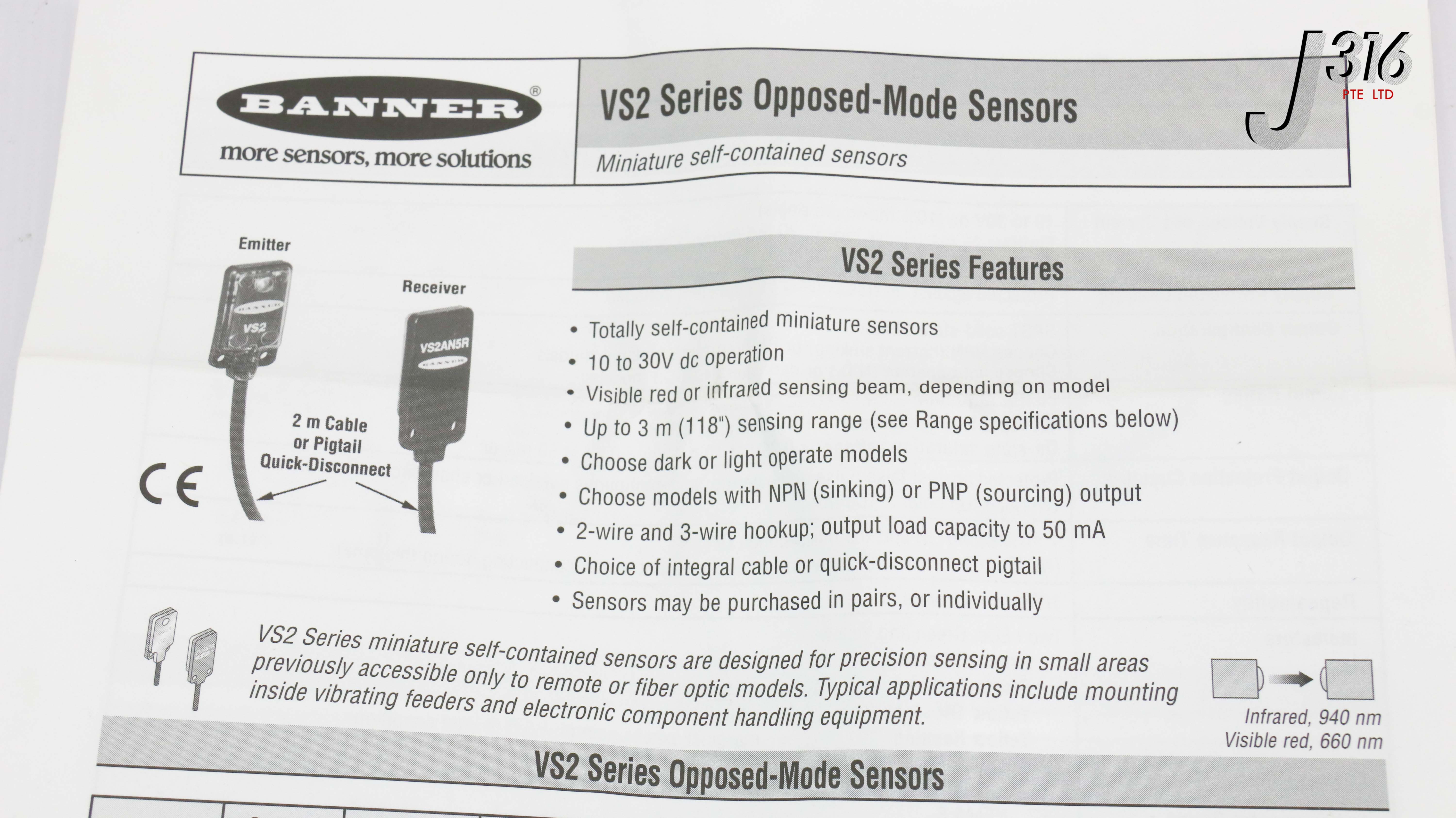 オーダー4点 17559 BANNER VS2 SERIES OPPOSED-MODE SENSORS, 69449 (NEW IN OPEN
